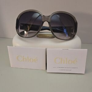 Like New Chloe Round Sunglasses, Gray and Black.